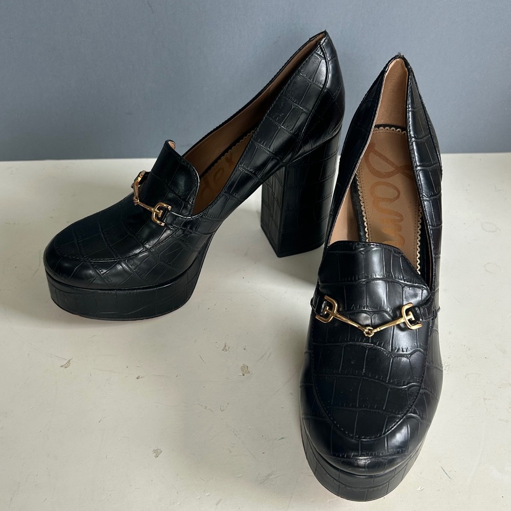 Y2K Sam Edelman Platform Heels Size 8.5 Loafer Horsebit Aretha Dark Academia - Picture 10 of 11